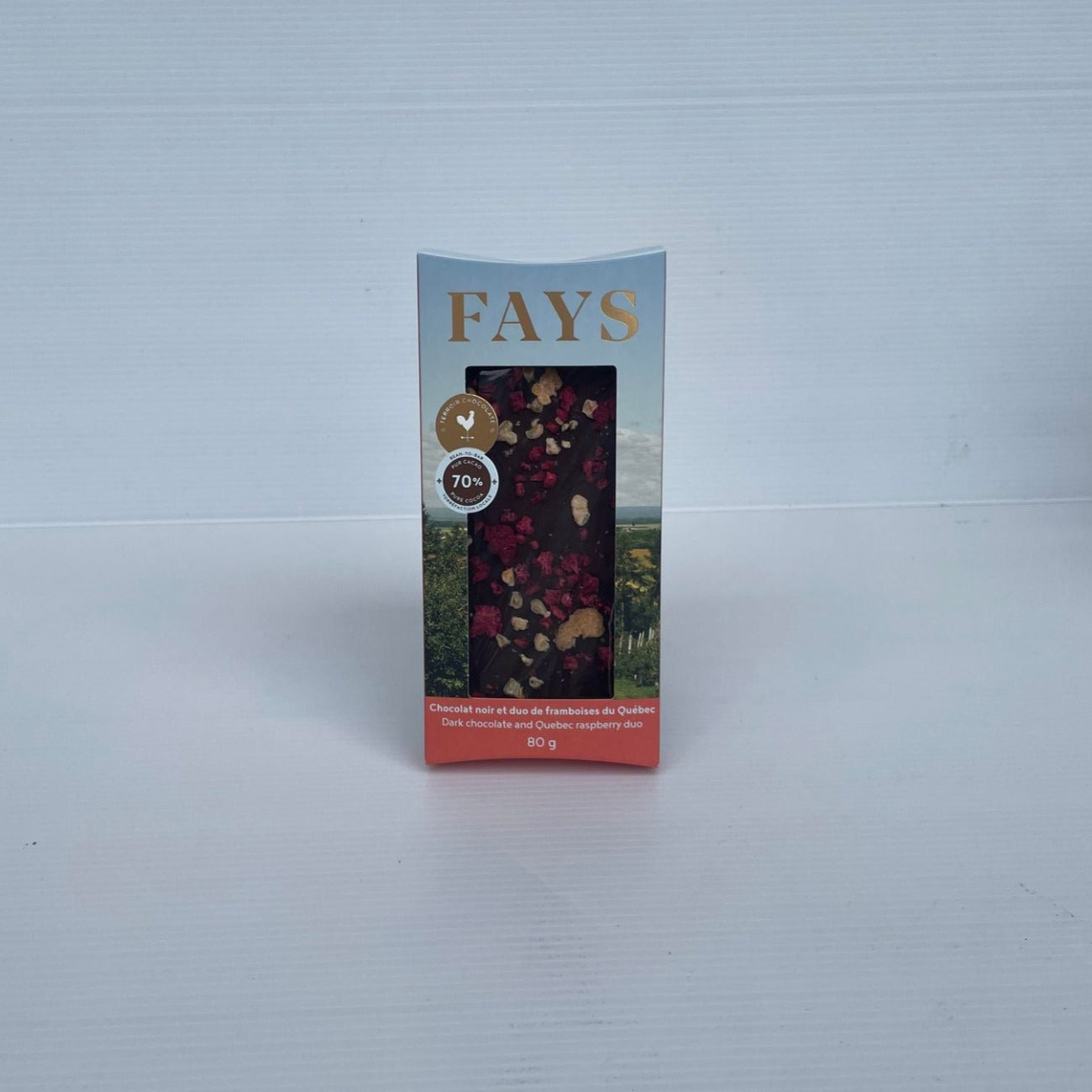 Tablette chocolat noir et duo de framboises du Québec