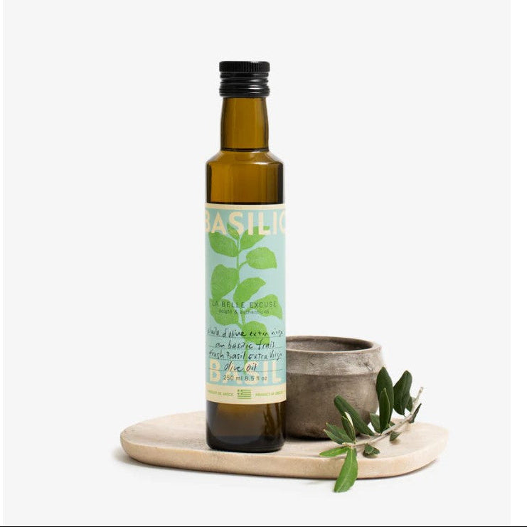 Huile d'olive verte au basilic