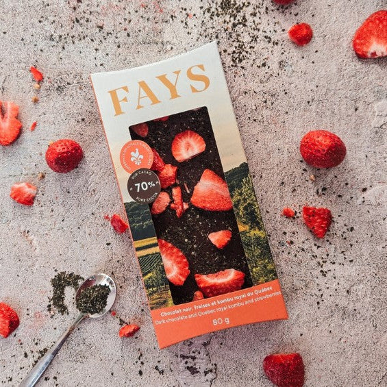 Tablette de chocolat noir fraises et kombu