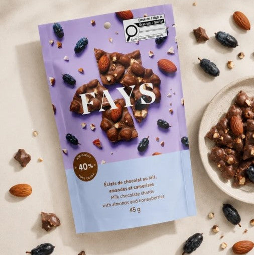 Éclats chocolat au lait amandes et camerises