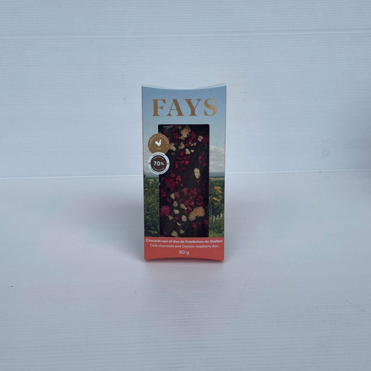 Tablette chocolat noir et duo de framboises du Québec