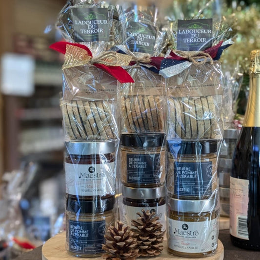 Panier-cadeau trio biscuits et confitures