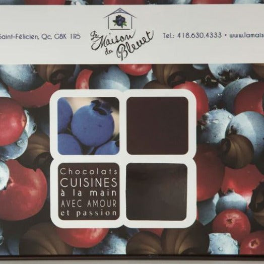 Bleuets et canneberges enrobés de chocolat au lait